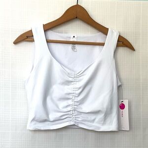 NWT Yogalicious White Ruched Front Crop Tank Top
